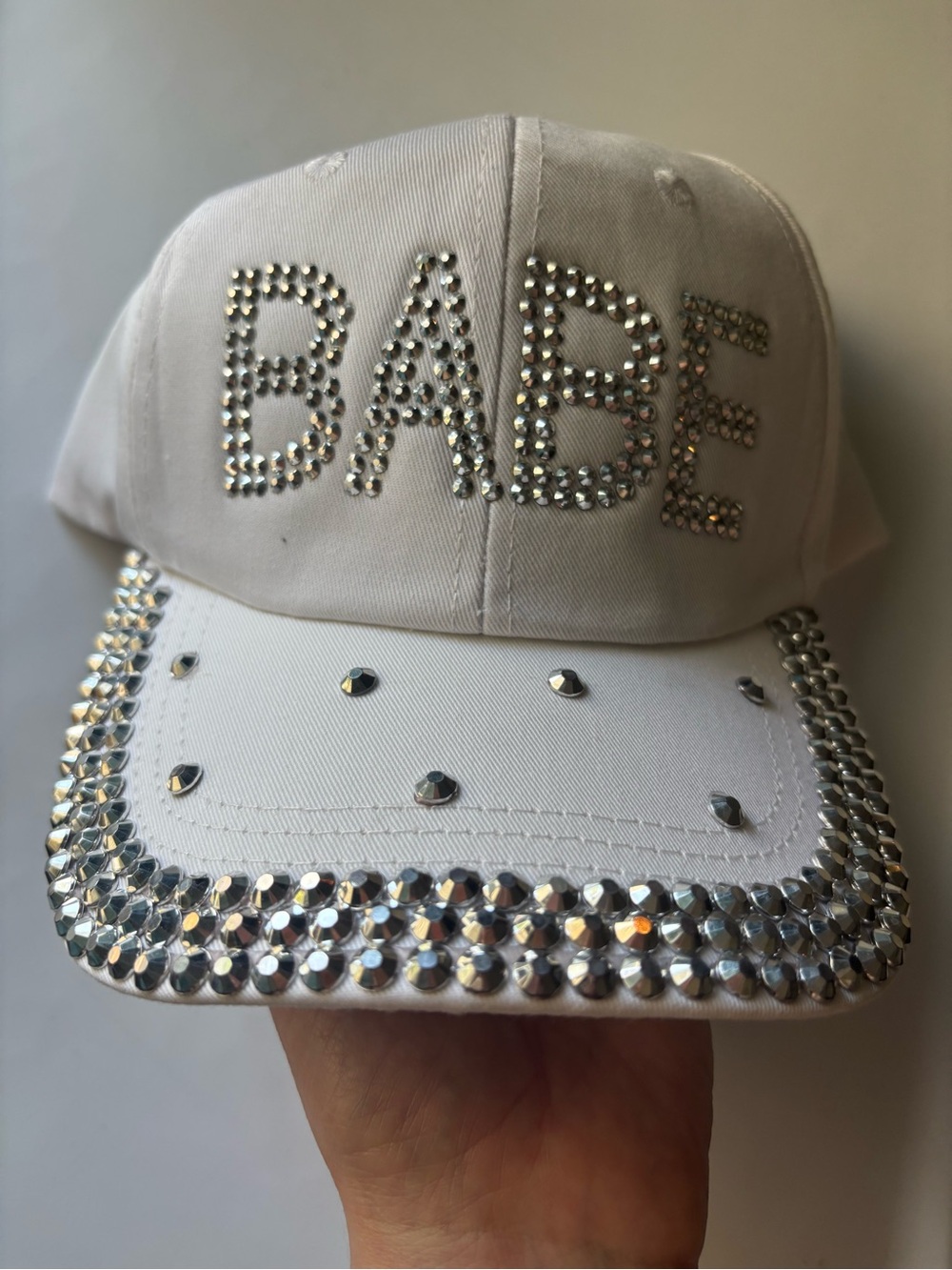 “BABE” Rhinestone Studded Baseball Cap | Cream | NWT | Bachelorette Bling Hat